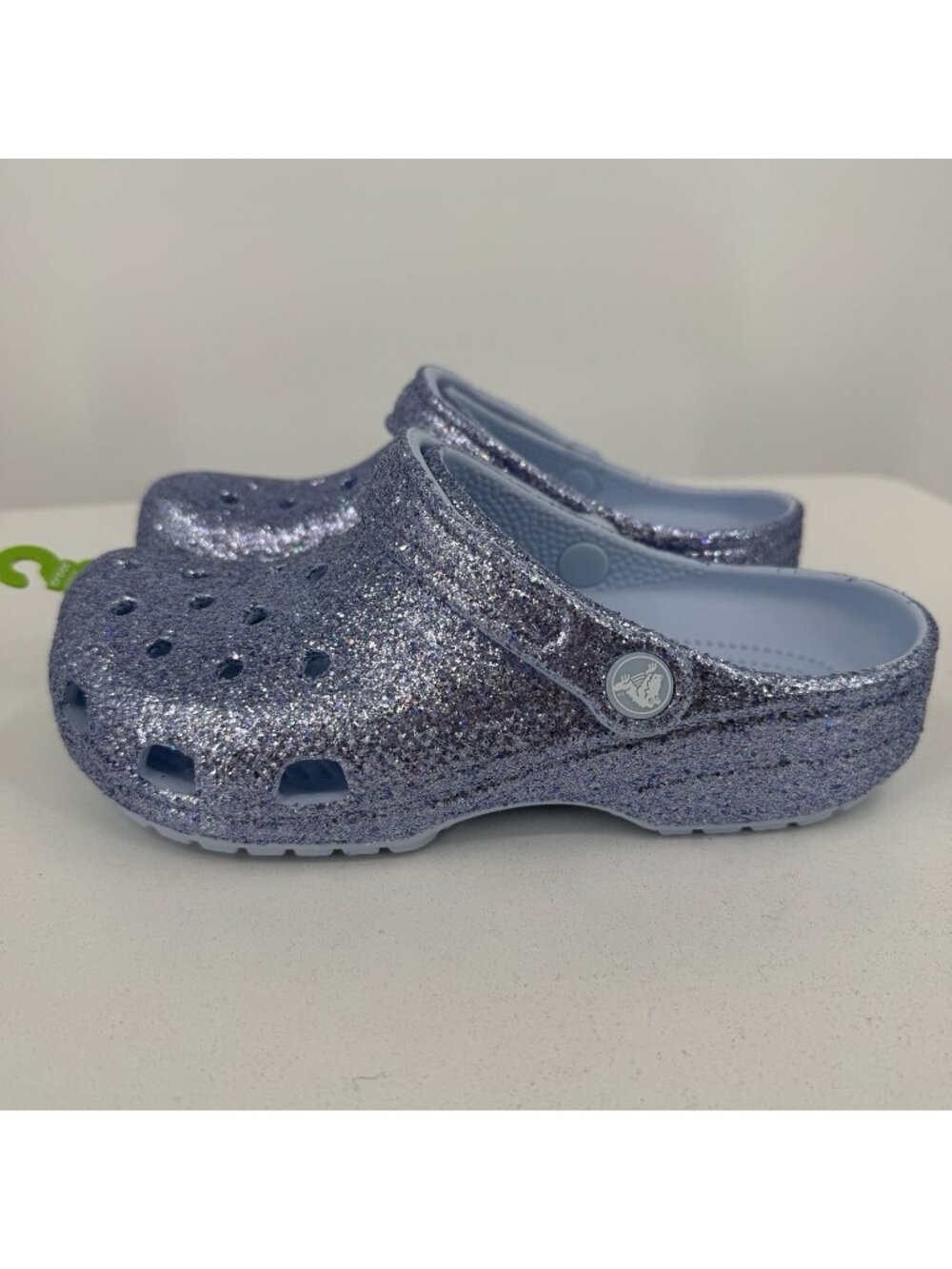 Crocs Girl's Classic Clogs size J5 5 Youth Purple Chunky Glitter Slip-on Shoes